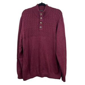 Tommy Bahama Men Knit Sweater Quarter Button Cable Knit Maroon Burgundy Sz 1XLB*